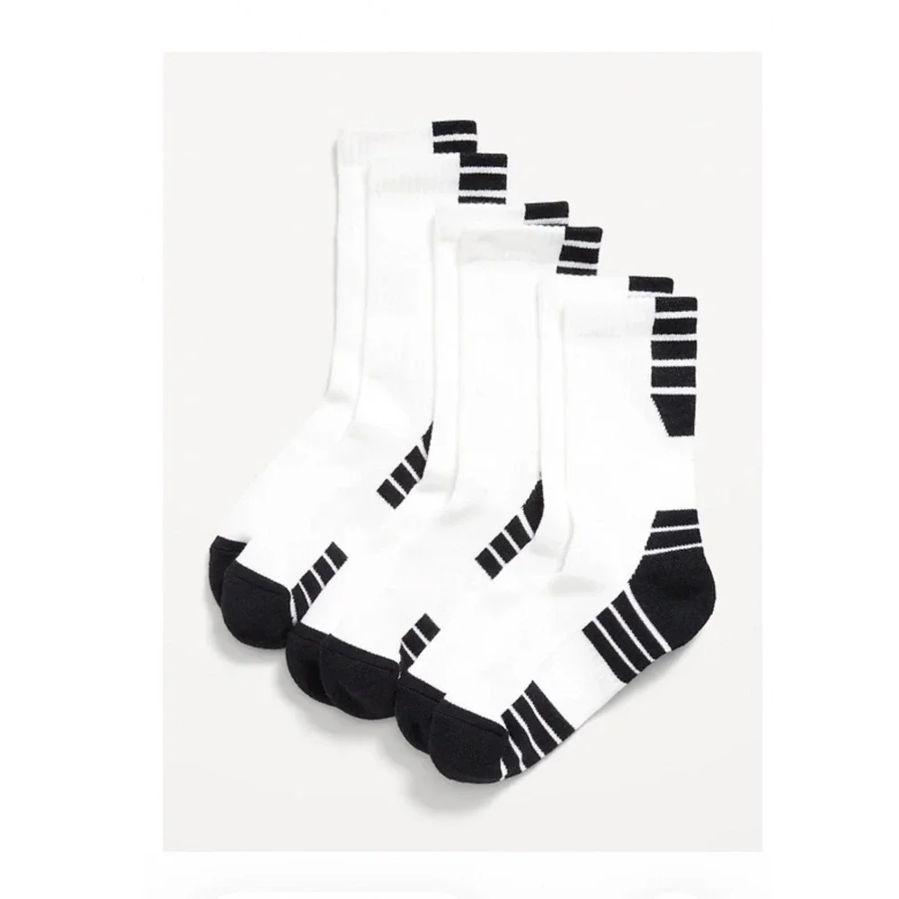 Old Navy Boys Performance Basketball Socks 3-Pack White Black Size M 13-3Y NEW